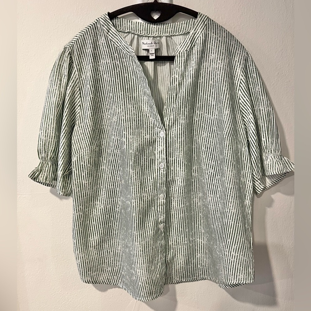 Michael Stars Green + White Striped Blouse - Picture 2 of 4
